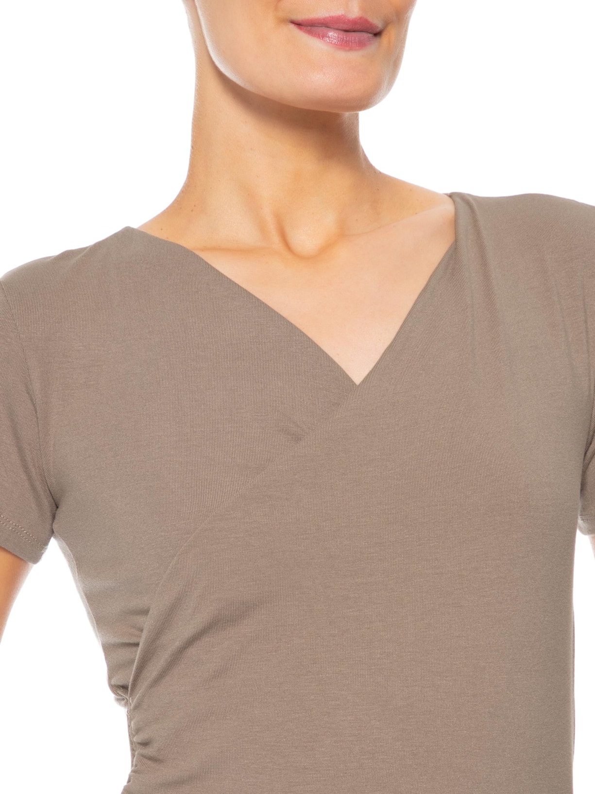 Blusa Feminina Transpassada Manga Curta Bege Basiq