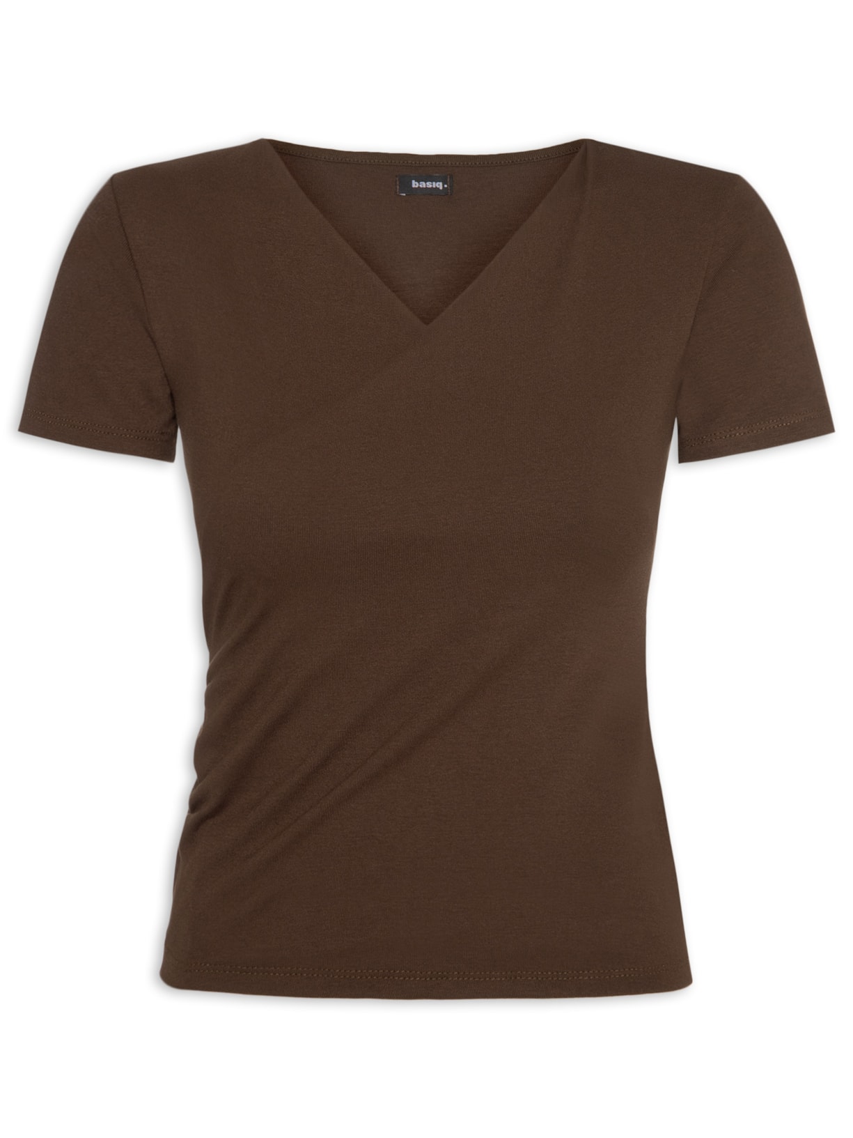 Blusa Feminina Transpassada Manga Curta Marrom Basiq
