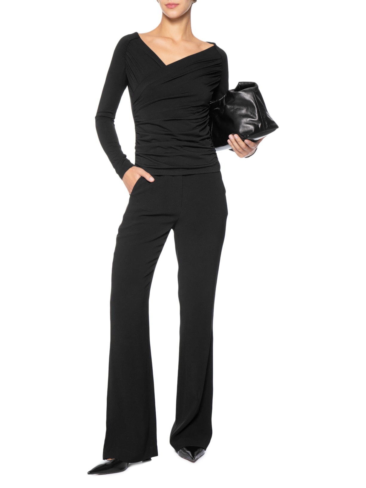 Blusa Feminina Transpassada Manga Longa Preto '2Essential