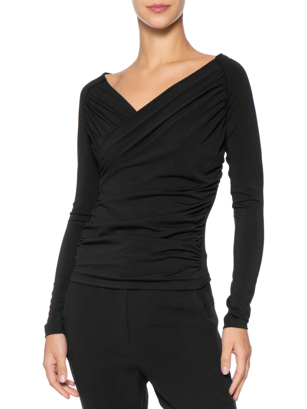 Blusa Feminina Transpassada Manga Longa Preto '2Essential
