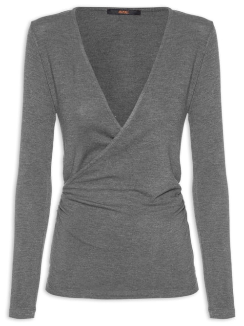 Blusa Feminina Transpasse Mescla - Cinza