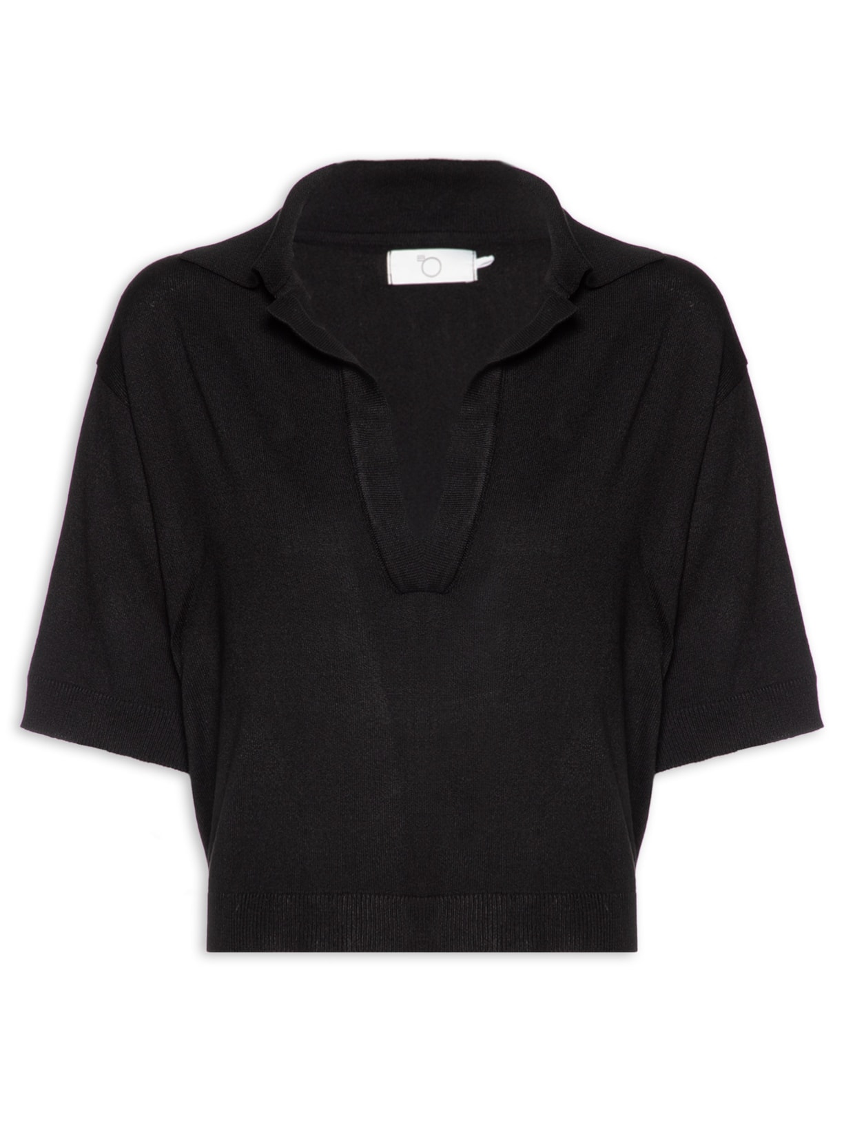Blusa Feminina Tricô Gola Polo Manga Curta Preto Bo