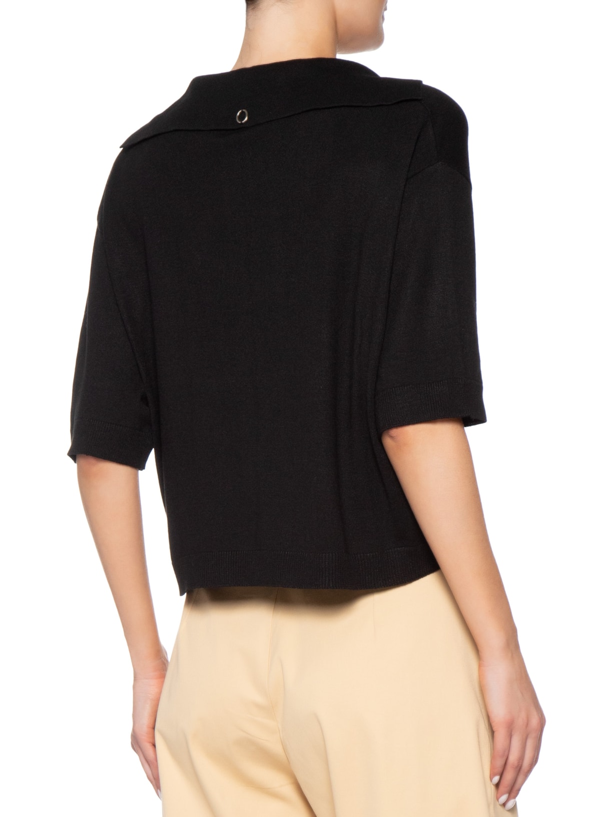 Blusa Feminina Tricô Gola Polo Manga Curta Preto Bo