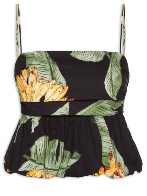 Blusa Feminina Tricoline Estampa Paraíso - Preto