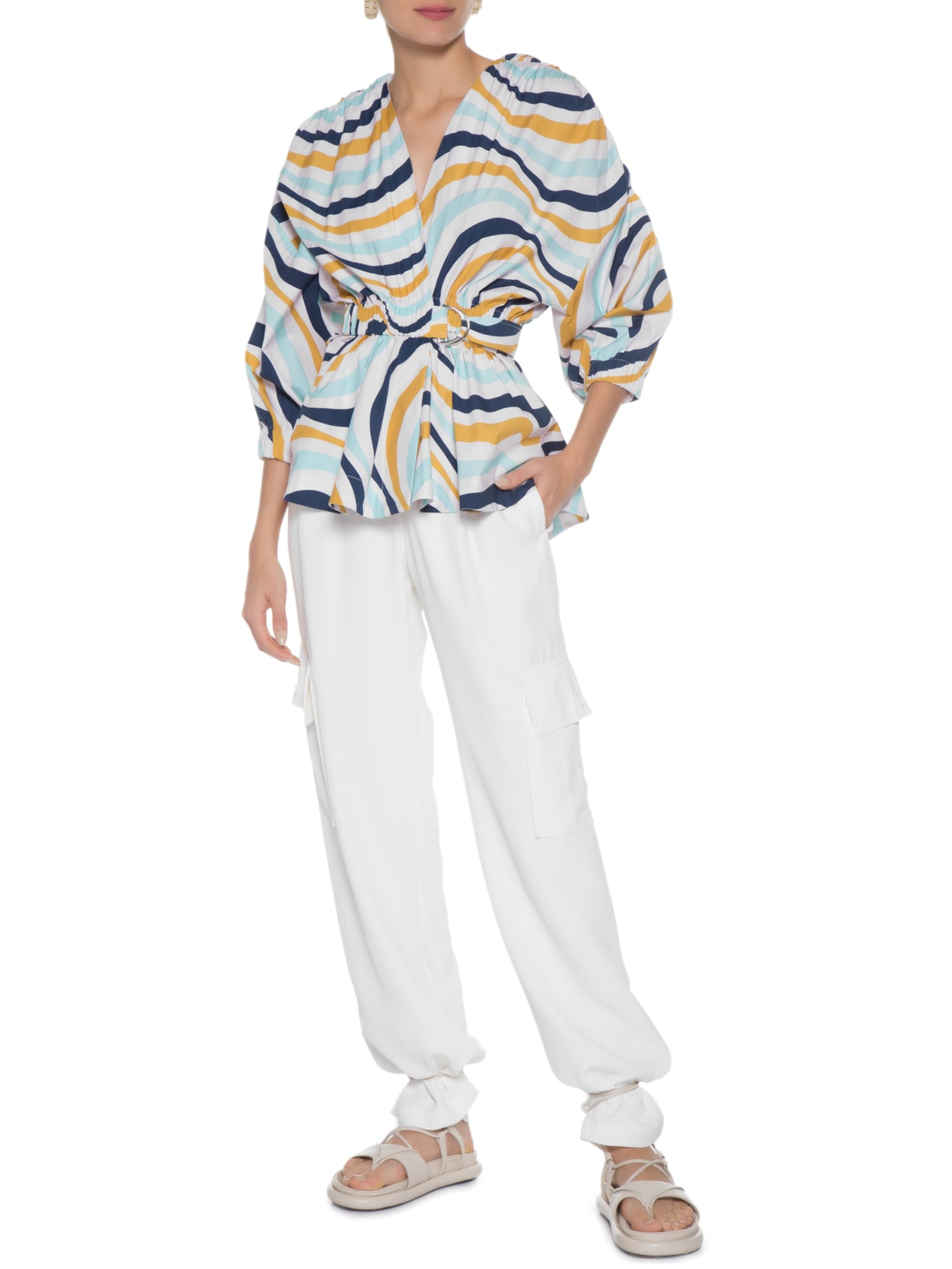 Blusa Feminina Tricoline Listras Tassi Off White Nk