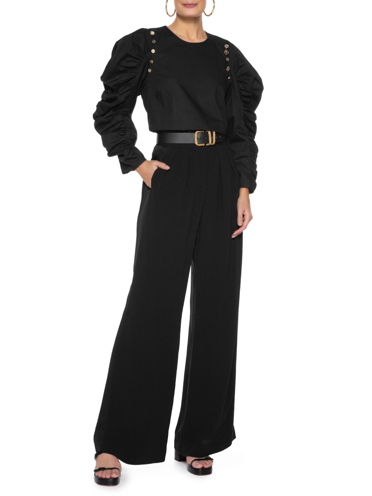 Blusa Feminina Tricoline Puro Algodão Preto Lilly Sarti