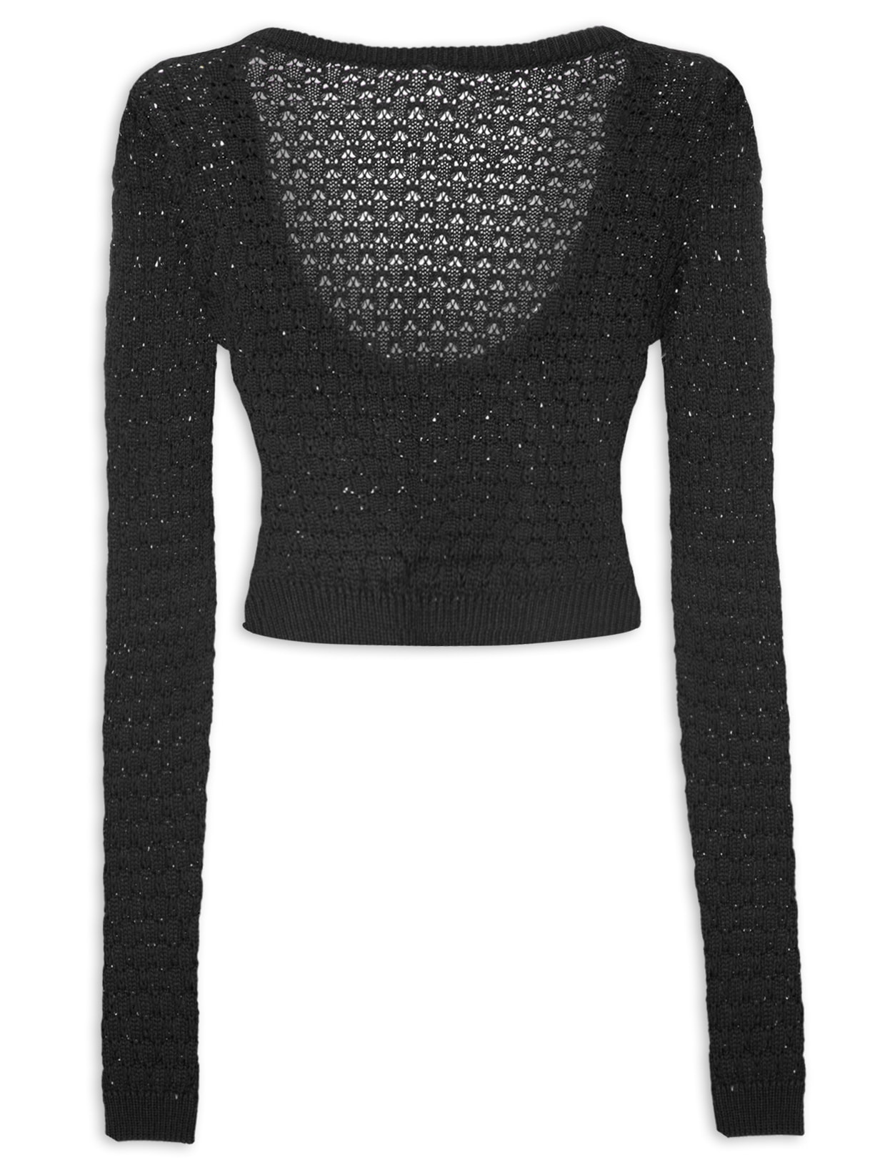 Blusa Feminina Tricot Abertura Ponto Crochê - Preto