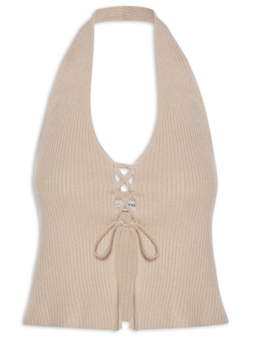 Blusa Feminina Tricot Amarração Frontal - Bege