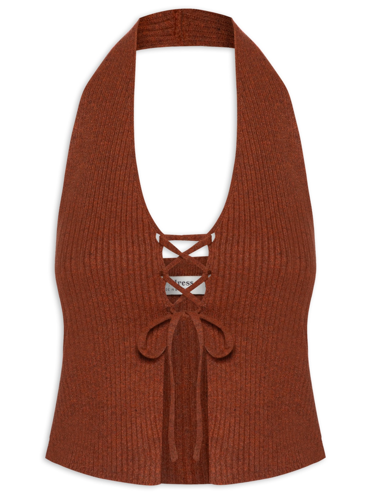 Blusa Feminina Tricot Amarração Frontal - Marrom