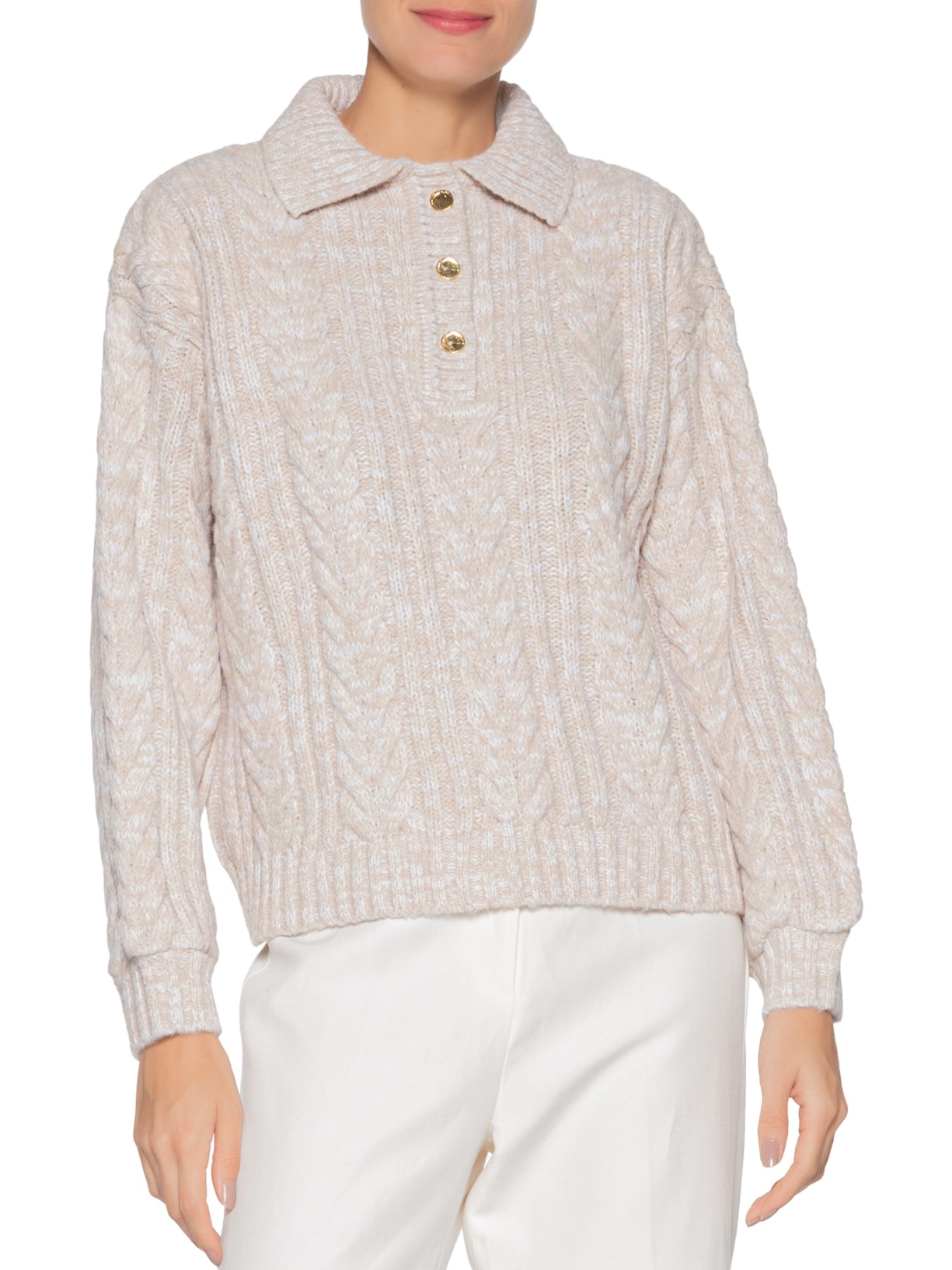 Blusa Feminina Tricot Ariadne Bege Carol Bassi