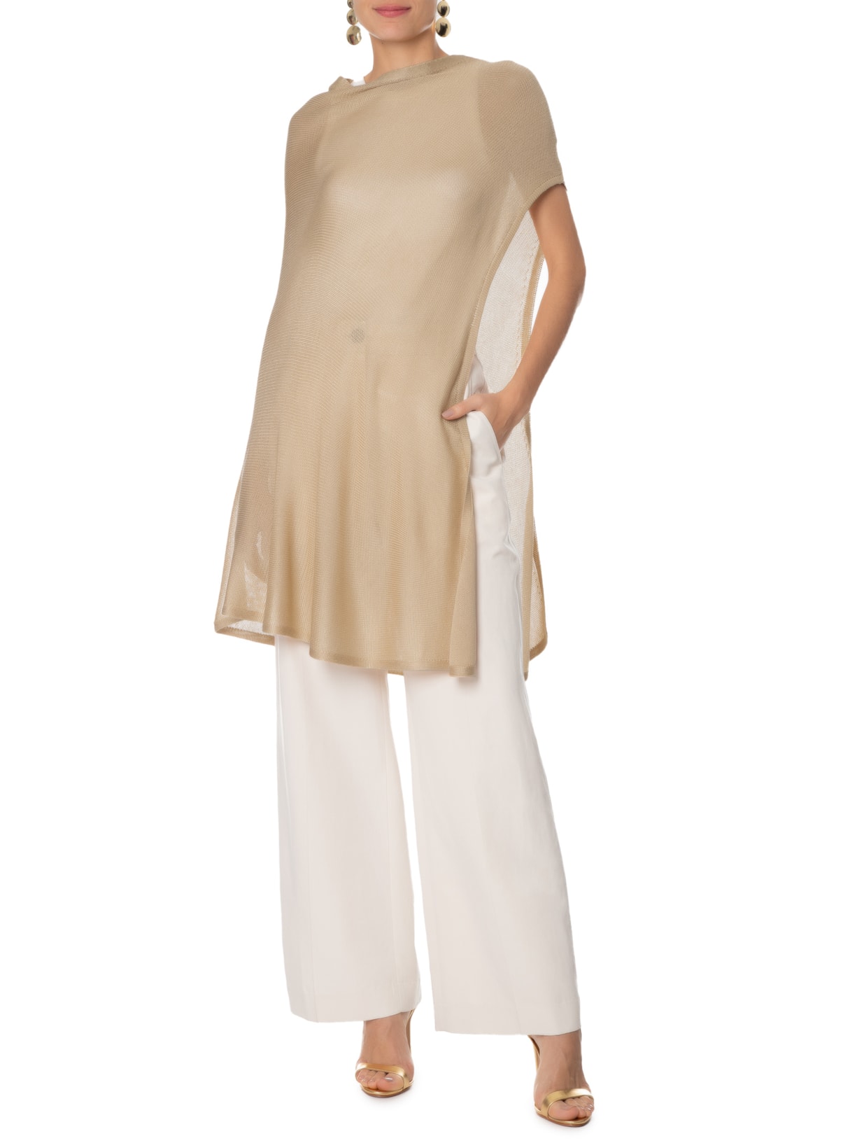 Blusa Feminina Tricot Assimétrica Bege Tig