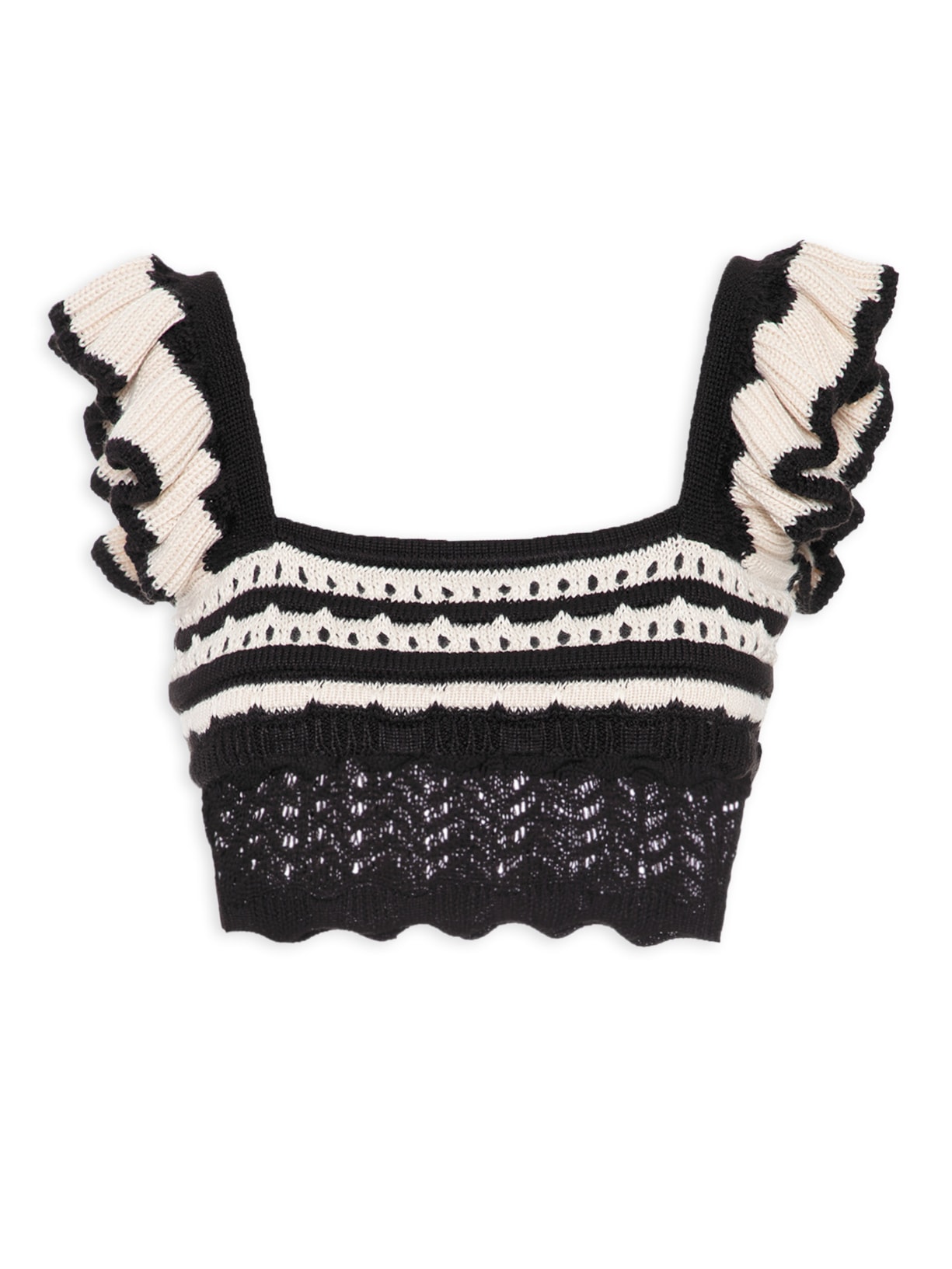 Blusa Feminina Tricot Babado Listras - Preto