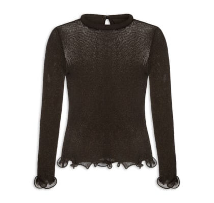 Blusa Feminina Tricot Barra - Marrom