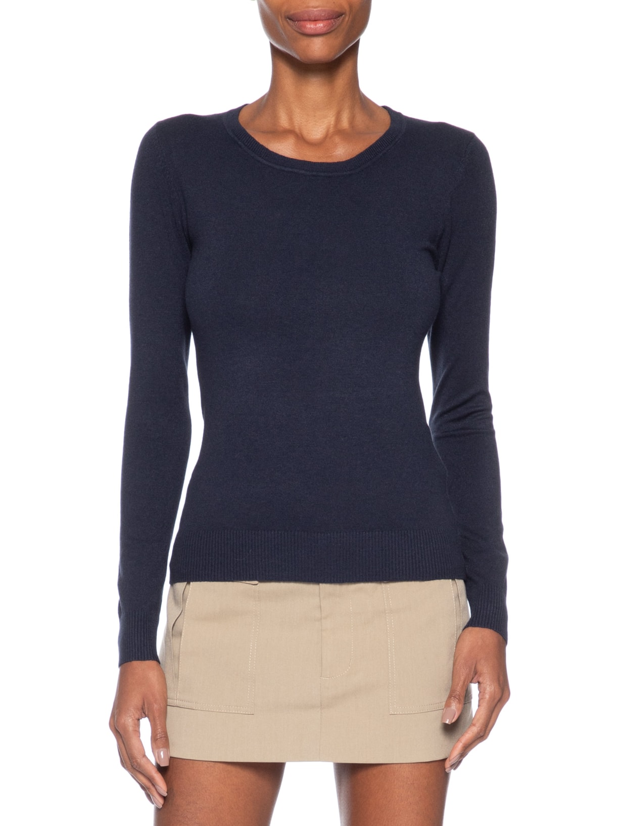 Blusa Feminina Tricot Básica Azul Basiq