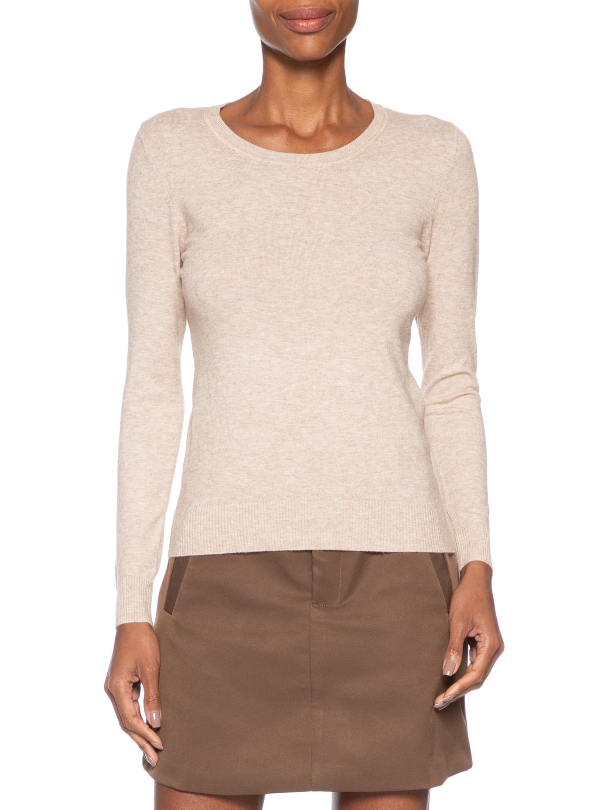 Blusa Feminina Tricot Básica Bege Basiq