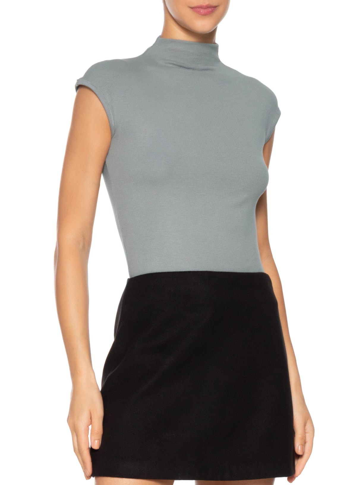 Blusa Feminina Tricot Básica Cinza Basiq