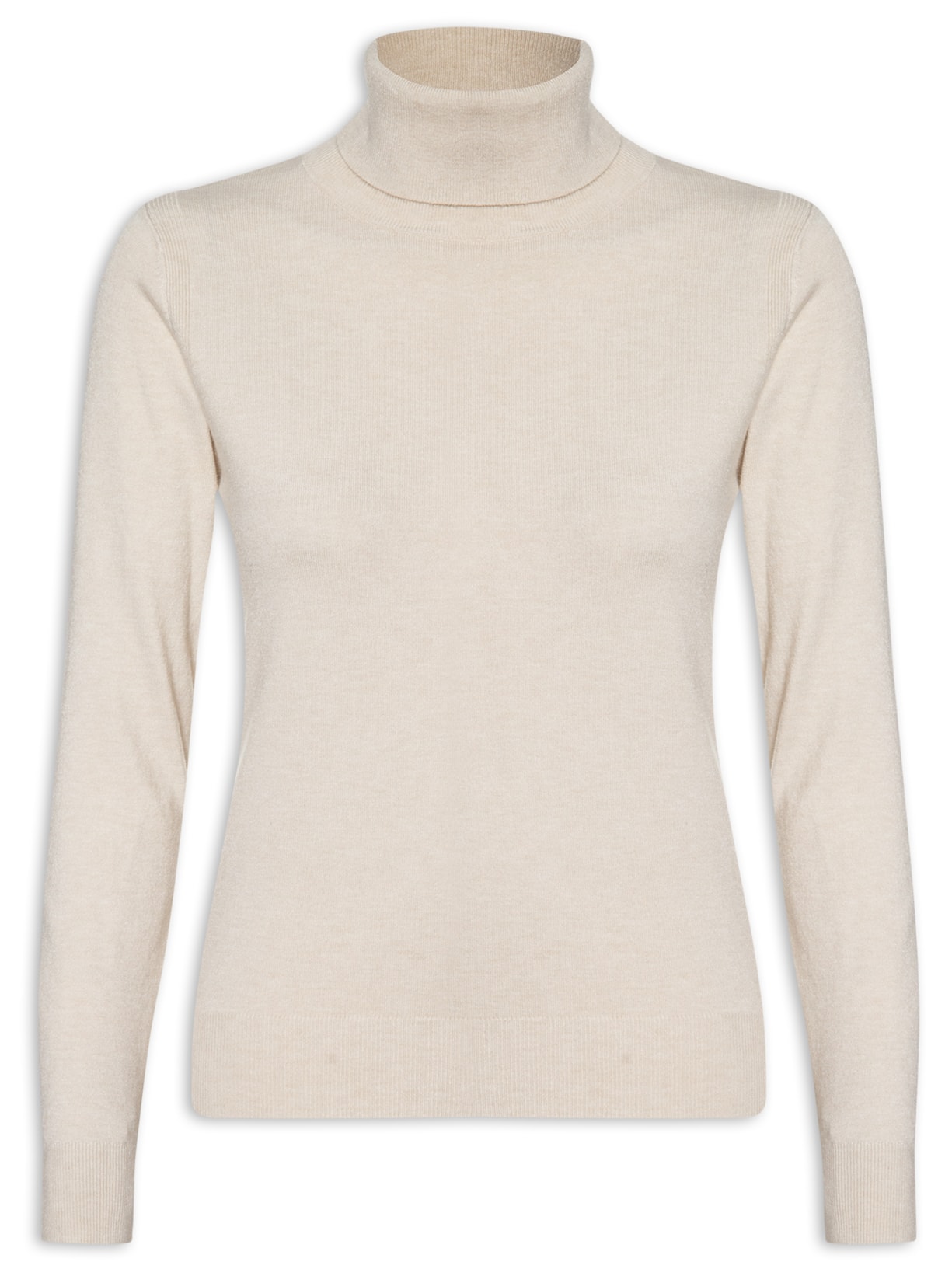 Blusa Feminina Tricot Básica Com Gola Alta - Bege