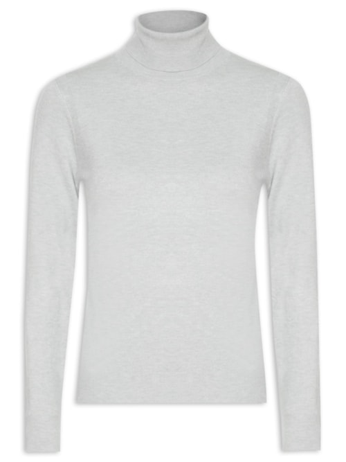 Blusa Feminina Tricot Básica Com Gola Alta - Cinza