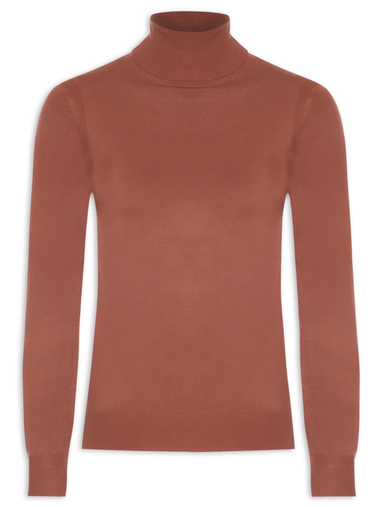 Blusa Feminina Tricot Básica Com Gola Alta - Marrom