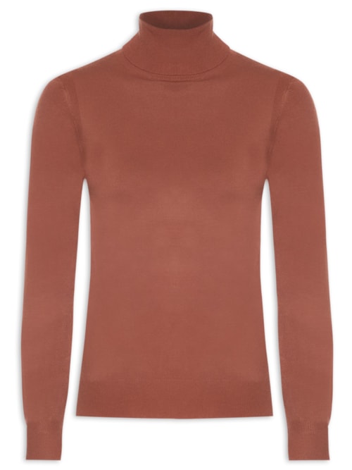 Blusa Feminina Tricot Básica Com Gola Alta - Marrom