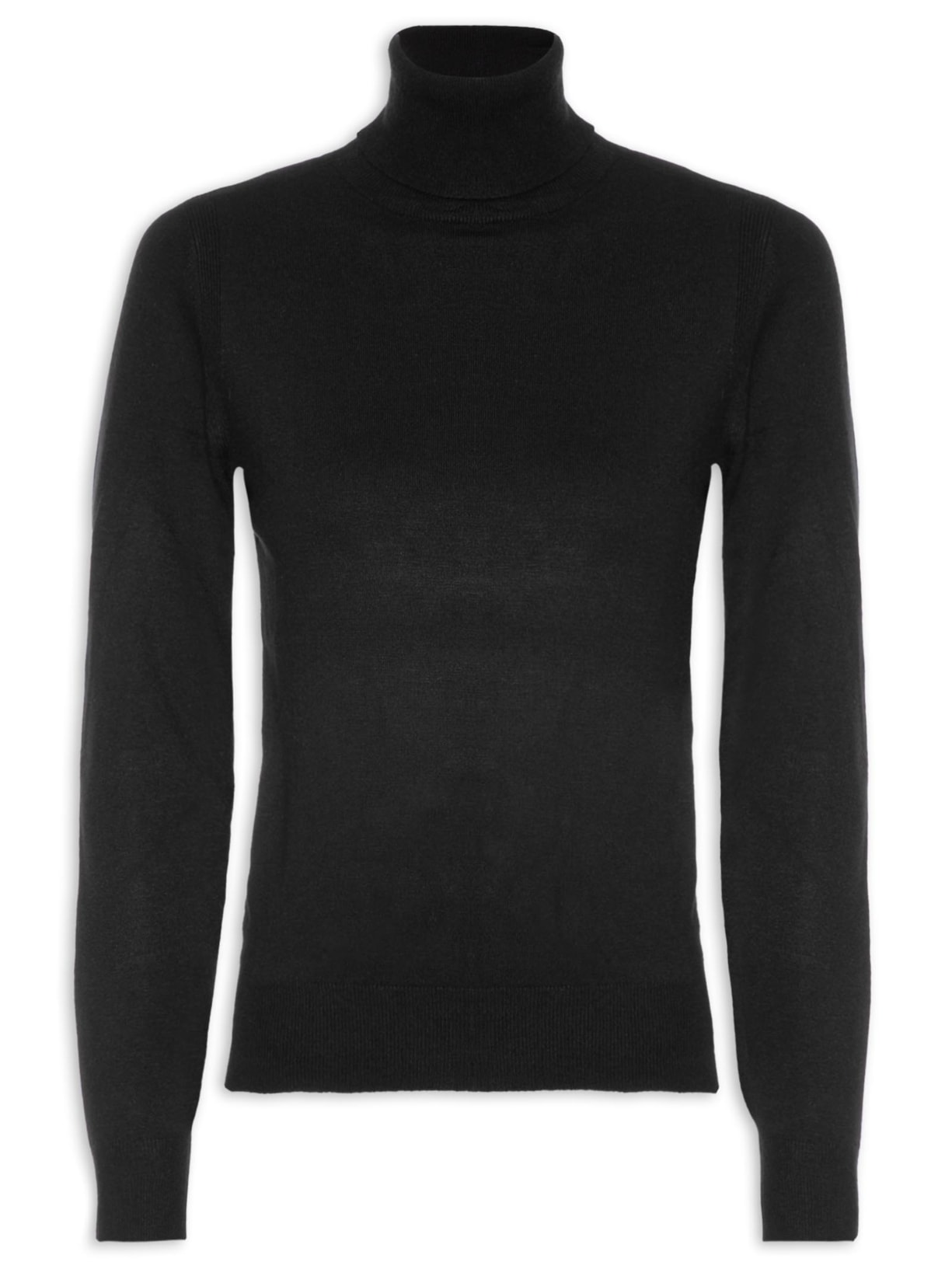 Blusa Feminina Tricot Básica Com Gola Alta - Preto