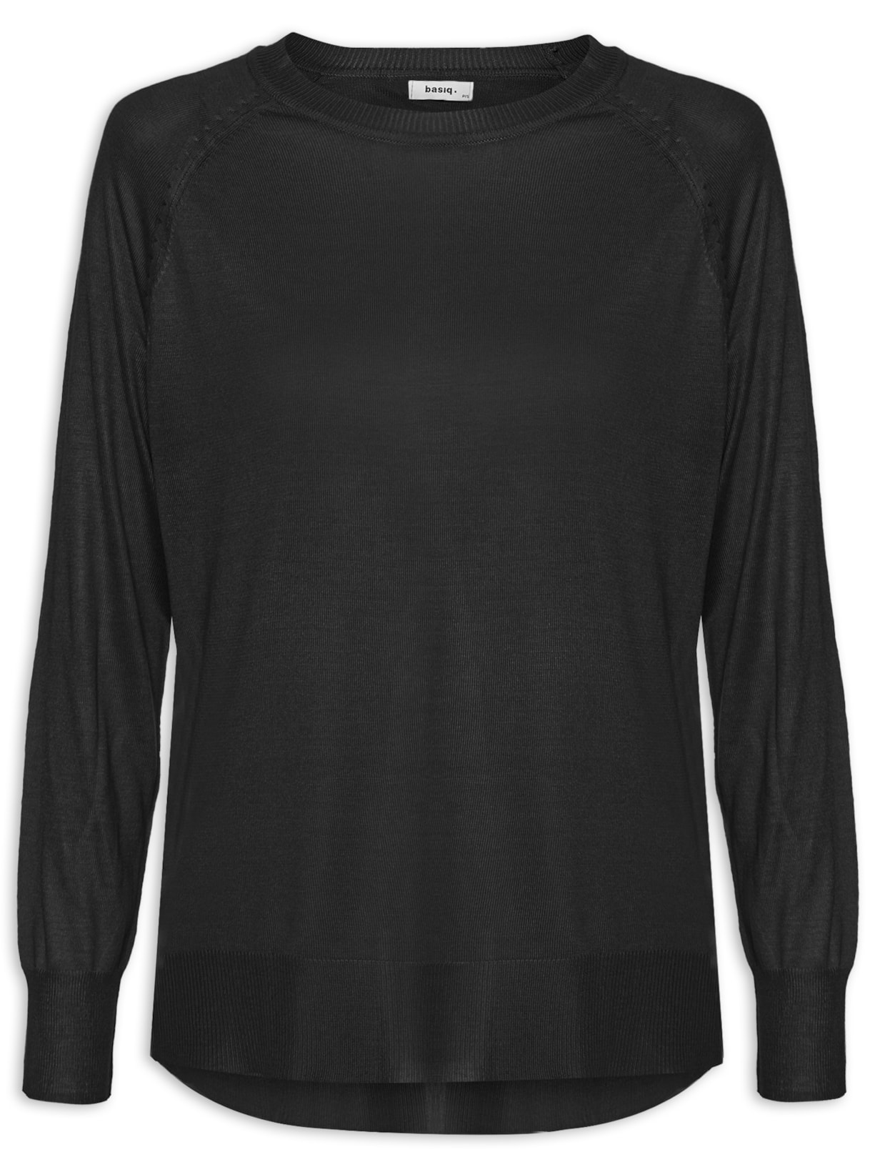 Blusa Feminina Tricot Básica Decote Redondo - Preto