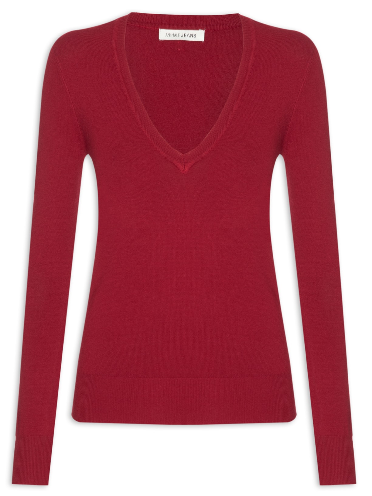 Blusa Feminina Tricot Básica Decote V Manga Longa - Vermelho