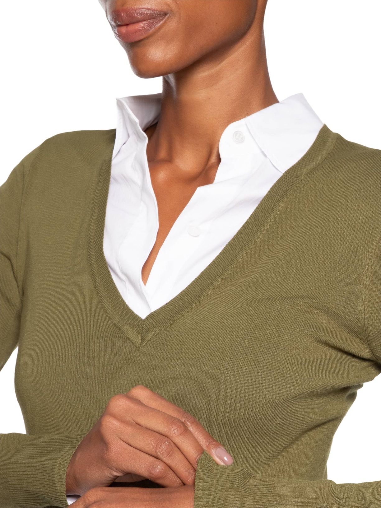 Blusa Feminina Tricot Básica Decote V Verde Animale Jeans