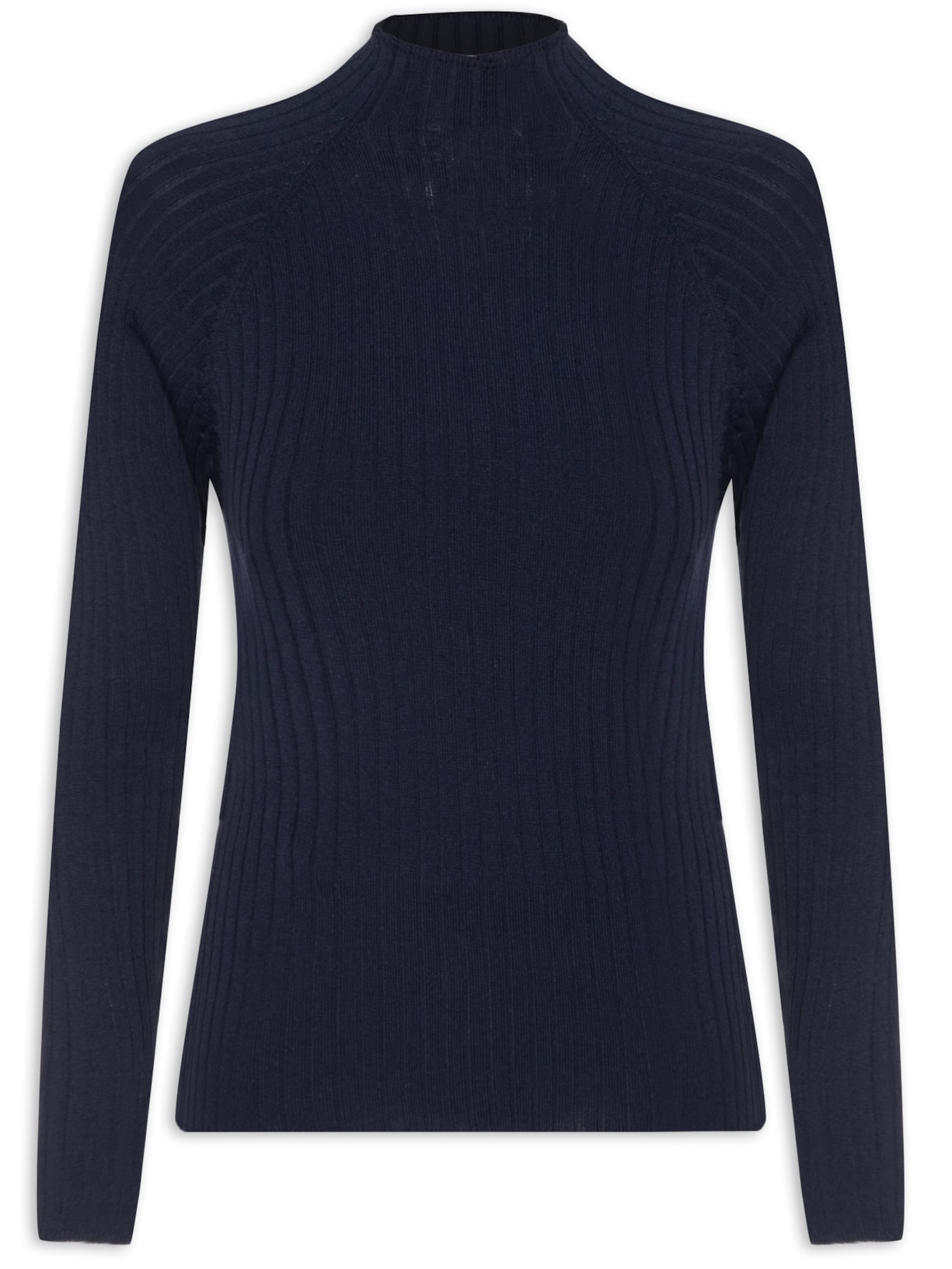 Blusa Feminina Tricot Básica Gola Alta - Azul