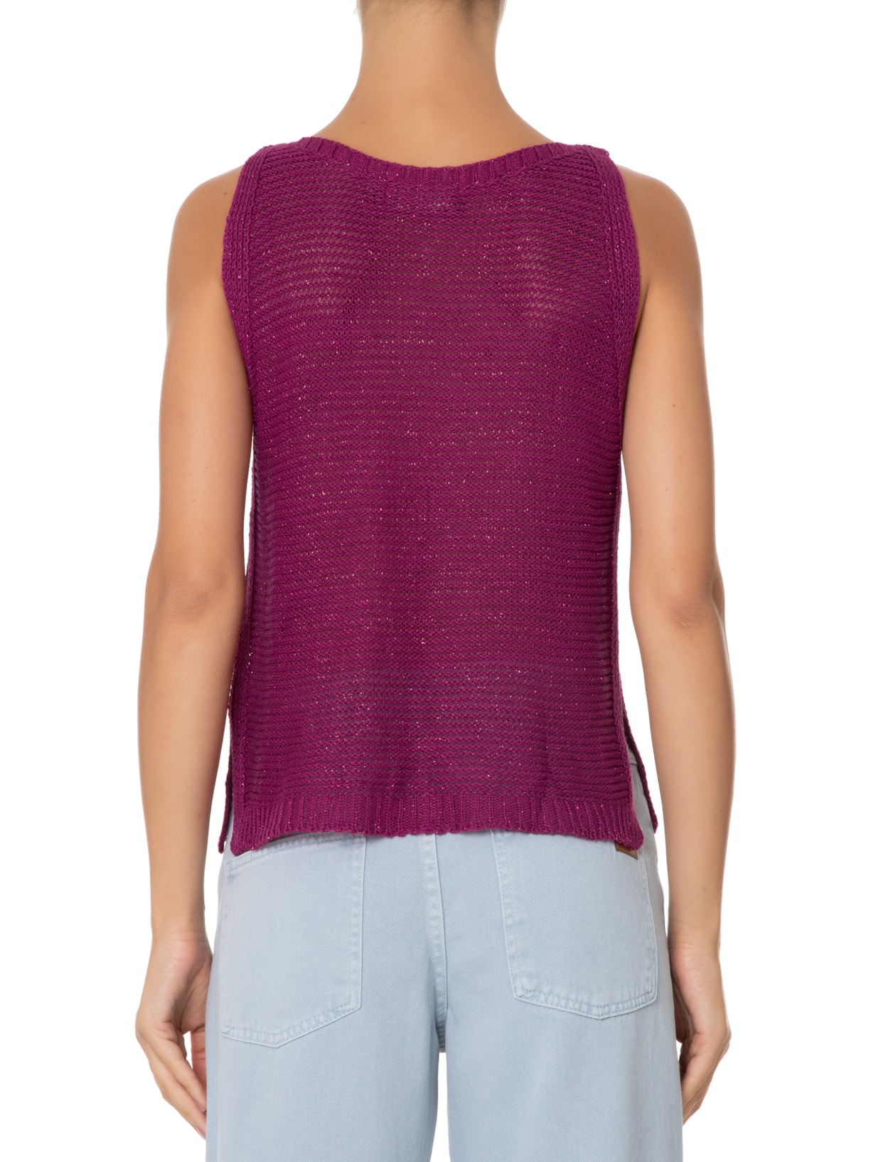 Blusa Feminina Tricot Básica Lurex Rosa Maria Filó