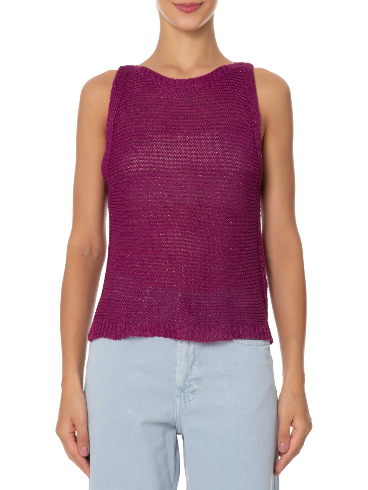 Blusa Feminina Tricot Básica Lurex Rosa Maria Filó
