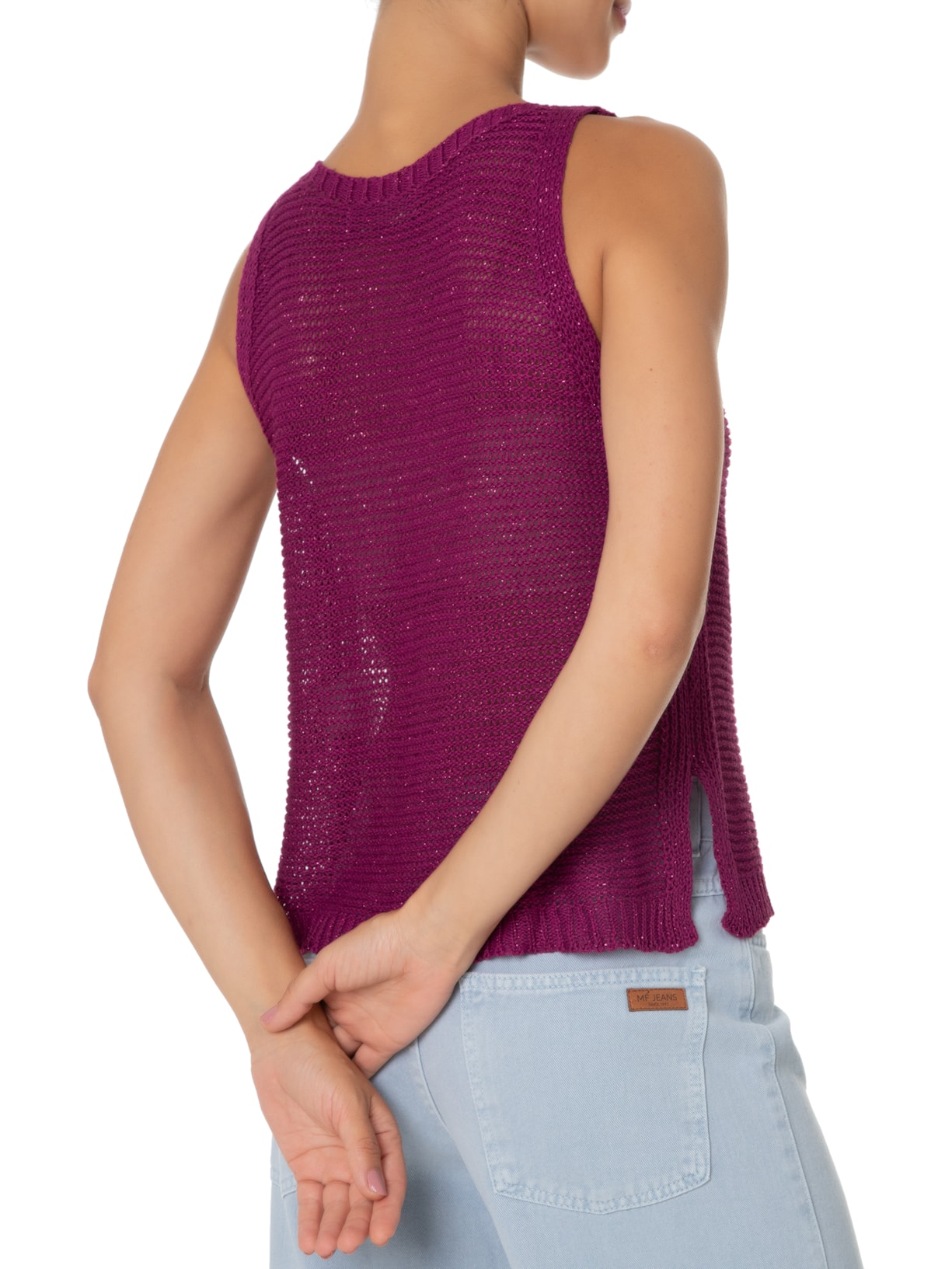 Blusa Feminina Tricot Básica Lurex Rosa Maria Filó