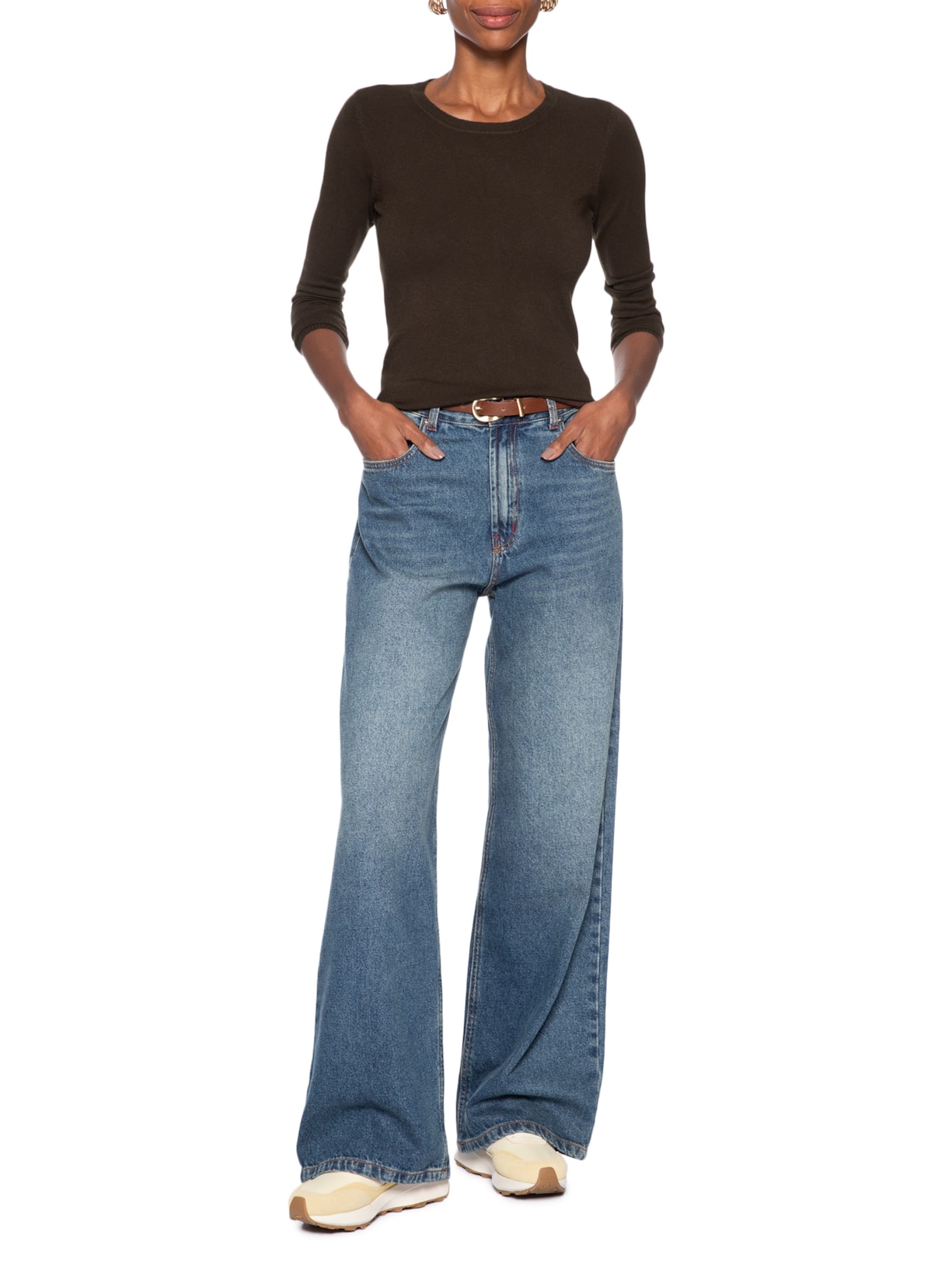 Blusa Feminina Tricot Básica Marrom Basiq