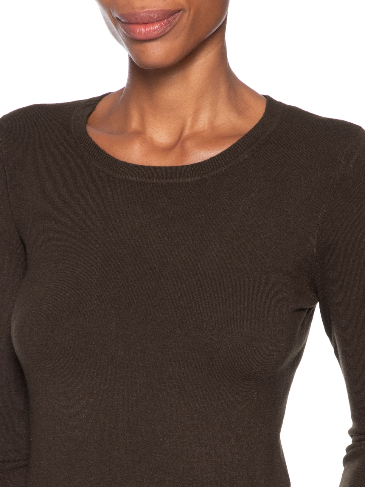 Blusa Feminina Tricot Básica Marrom Basiq