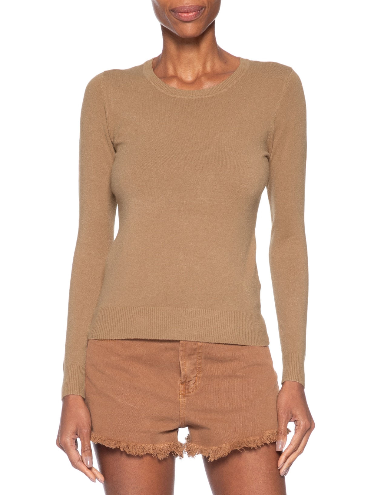 Blusa Feminina Tricot Básica Marrom Basiq