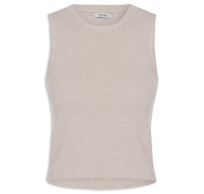 Blusa Feminina Tricot Básica Sem Manga - Bege