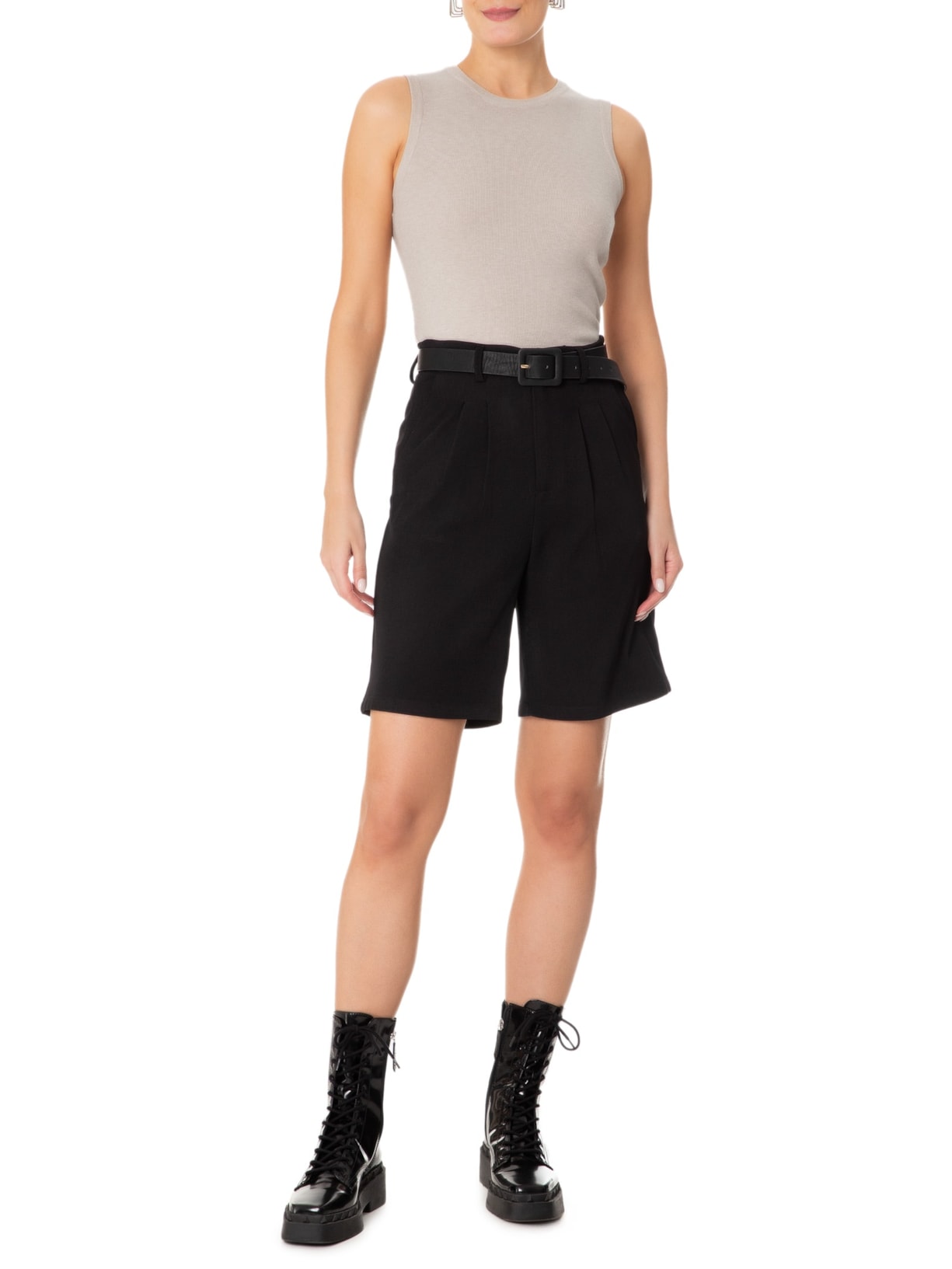Blusa Feminina Tricot Básica Sem Manga Bege Basiq
