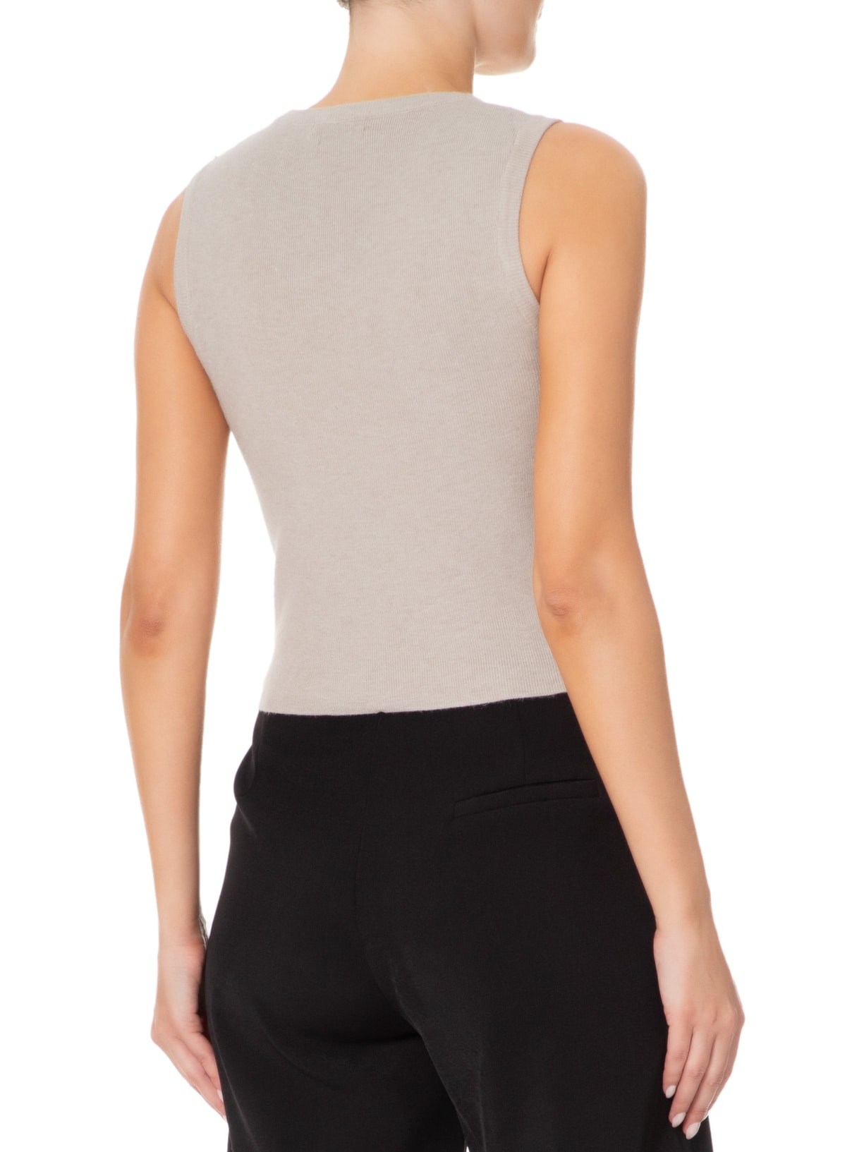 Blusa Feminina Tricot Básica Sem Manga Bege Basiq