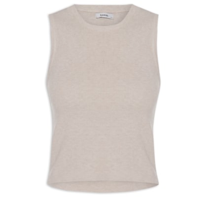 Blusa Feminina Tricot Básica Sem Manga - Bege