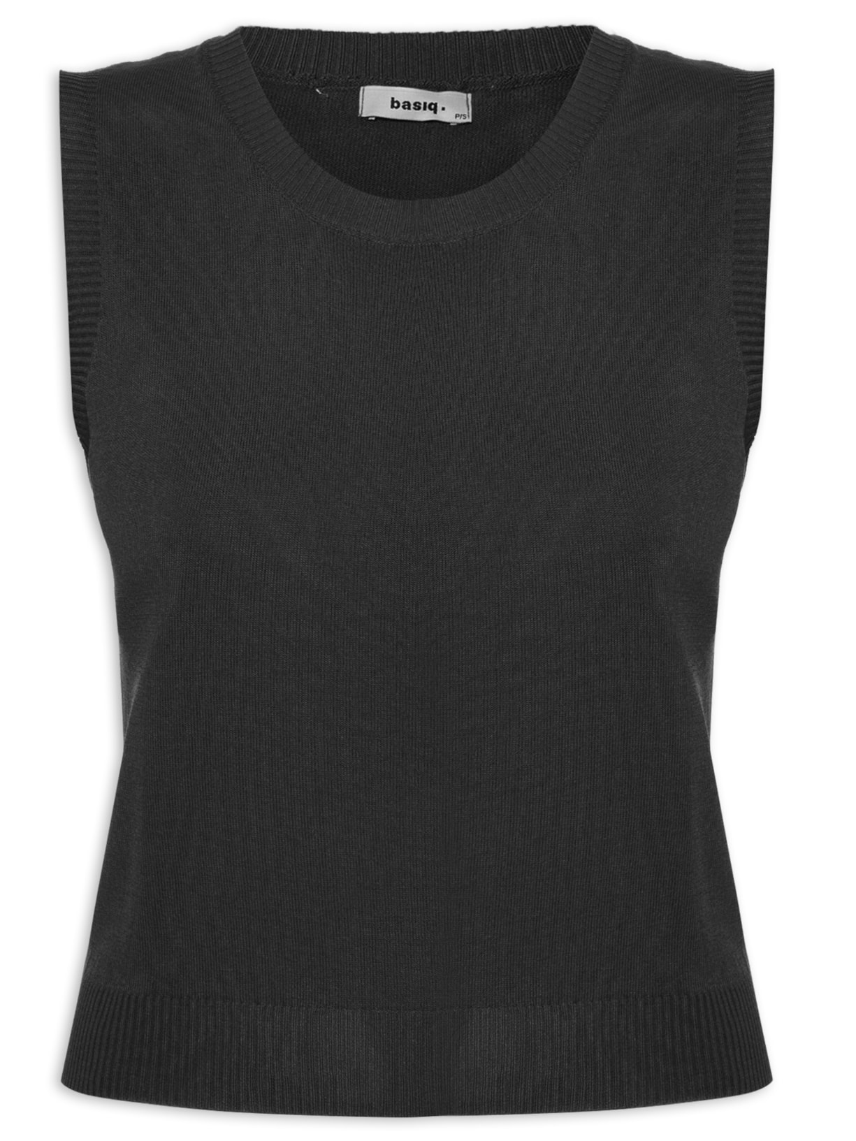 Blusa Feminina Tricot Básica Sem Manga - Preto