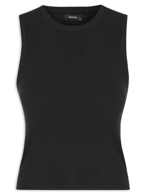 Blusa Feminina Tricot Básica Sem Manga - Preto