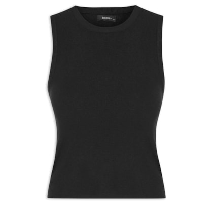Blusa Feminina Tricot Básica Sem Manga - Preto