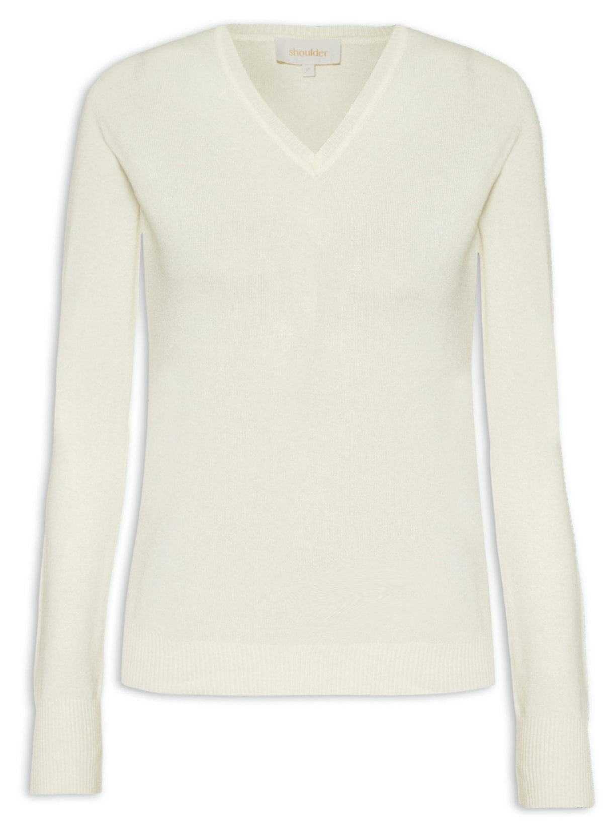 Blusa Feminina Tricot Básico Decote V - Off White