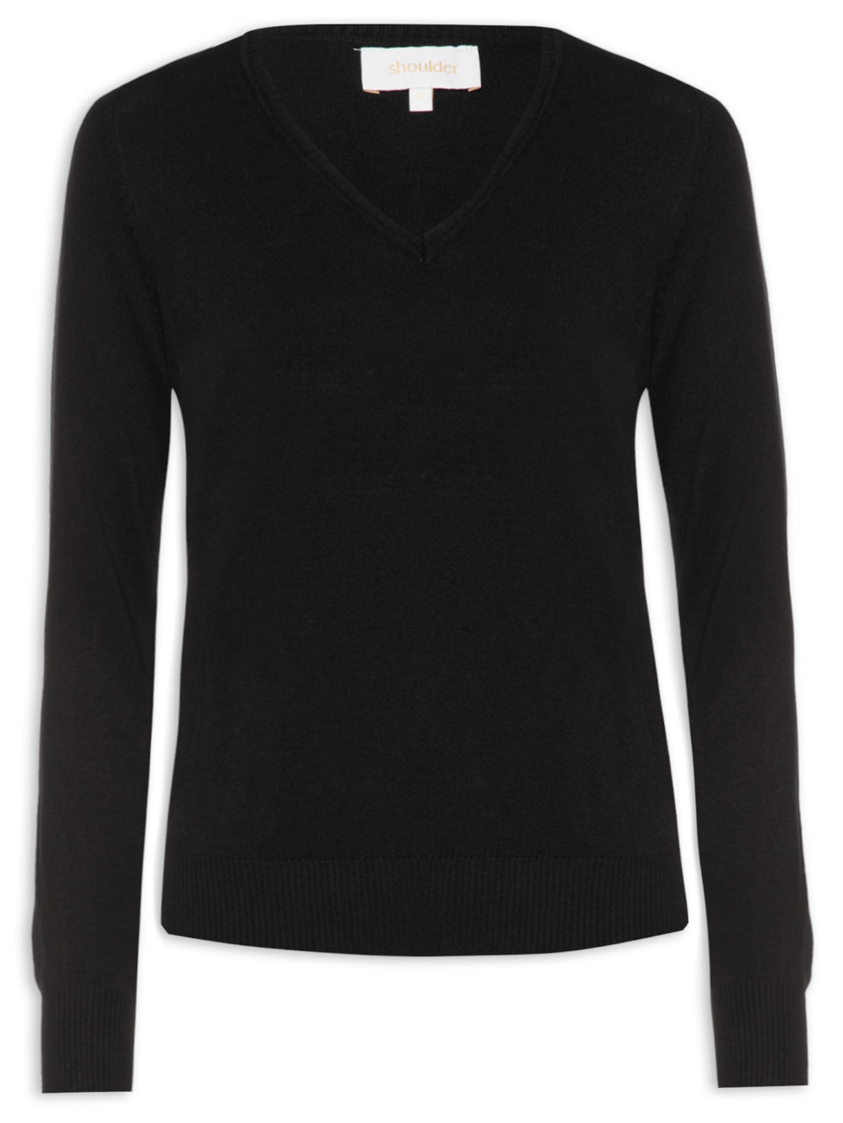 Blusa Feminina Tricot Básico Decote V - Preto
