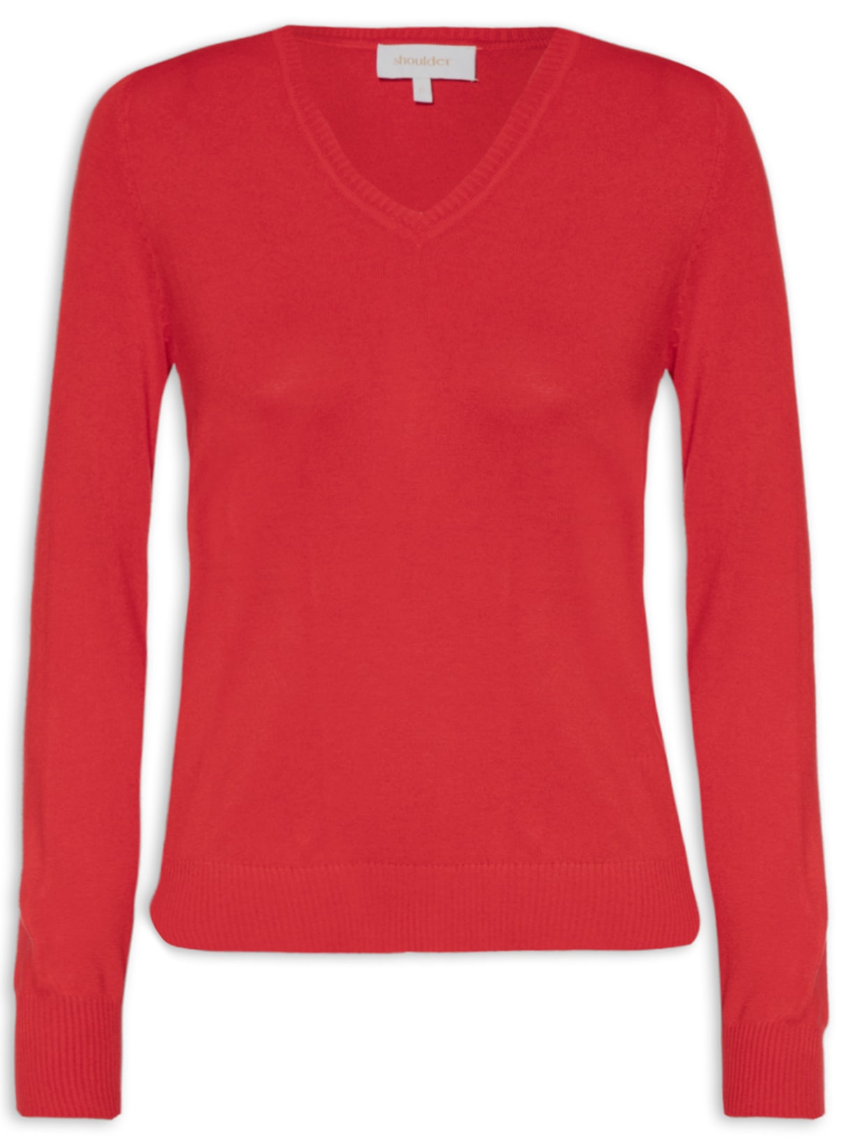 Blusa Feminina Tricot Básico Decote V - Vermelho