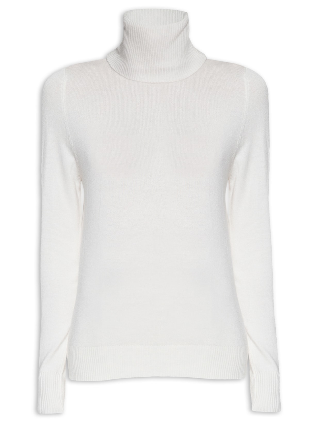 Blusa Feminina Tricot Básico Gola Alta - Off White