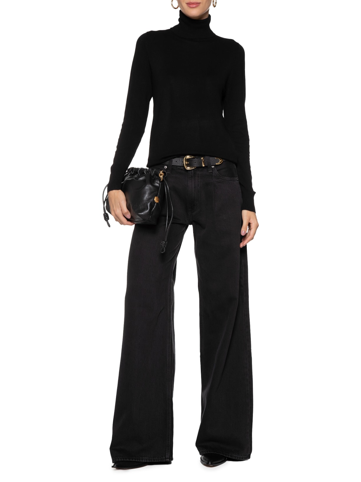 Blusa Feminina Tricot Básico Gola Alta Preto Shoulder