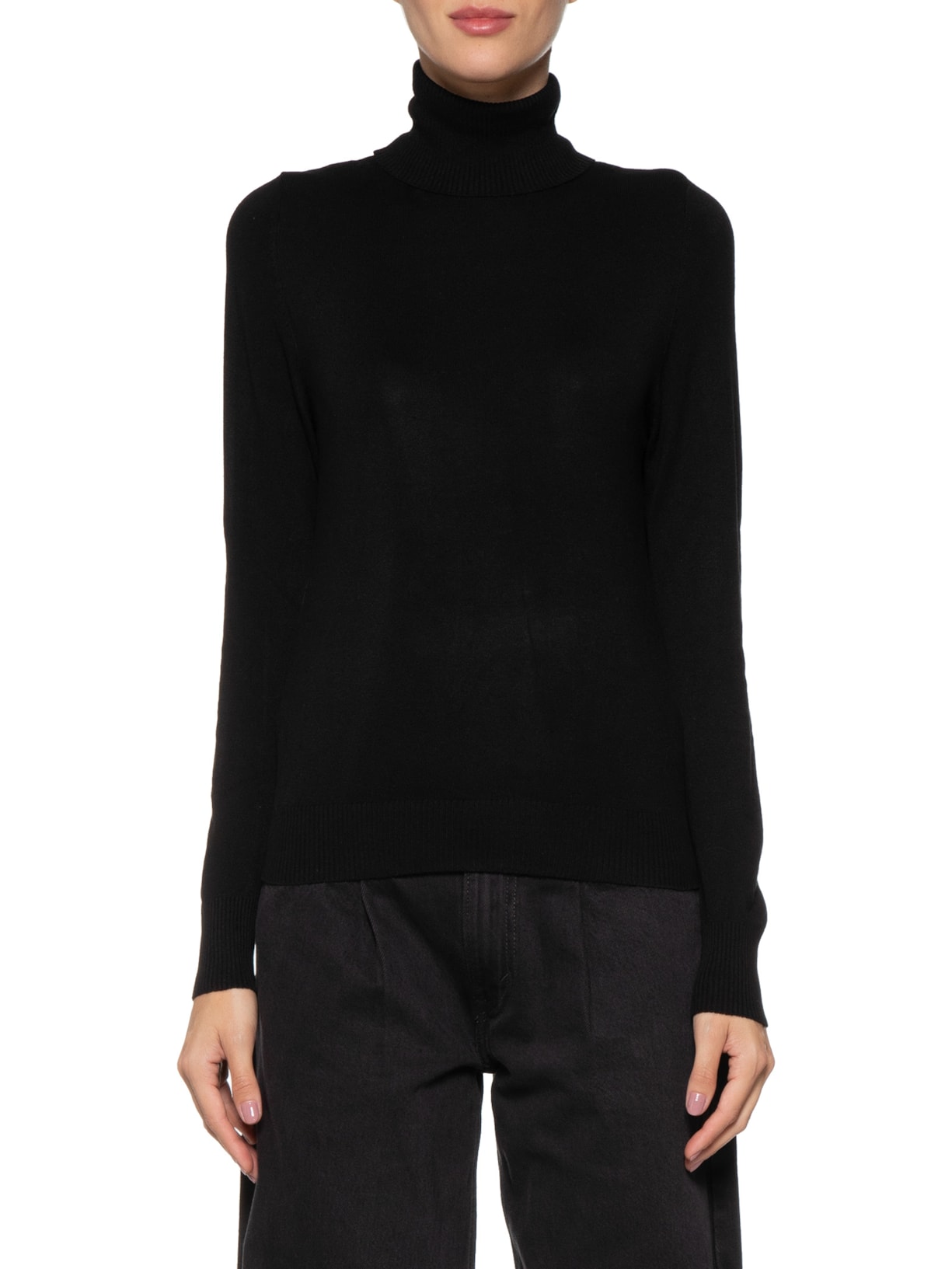 Blusa Feminina Tricot Básico Gola Alta Preto Shoulder