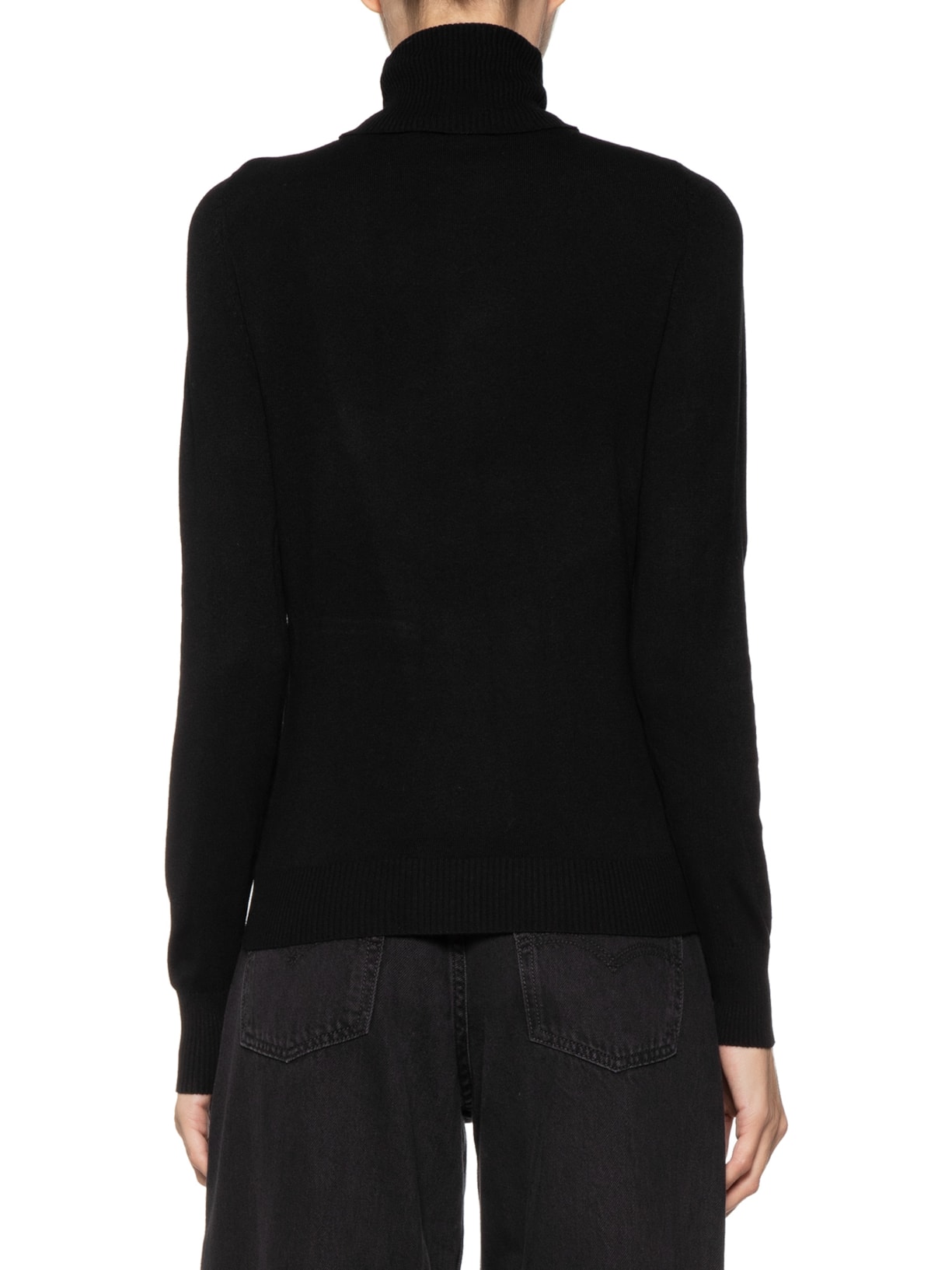 Blusa Feminina Tricot Básico Gola Alta Preto Shoulder