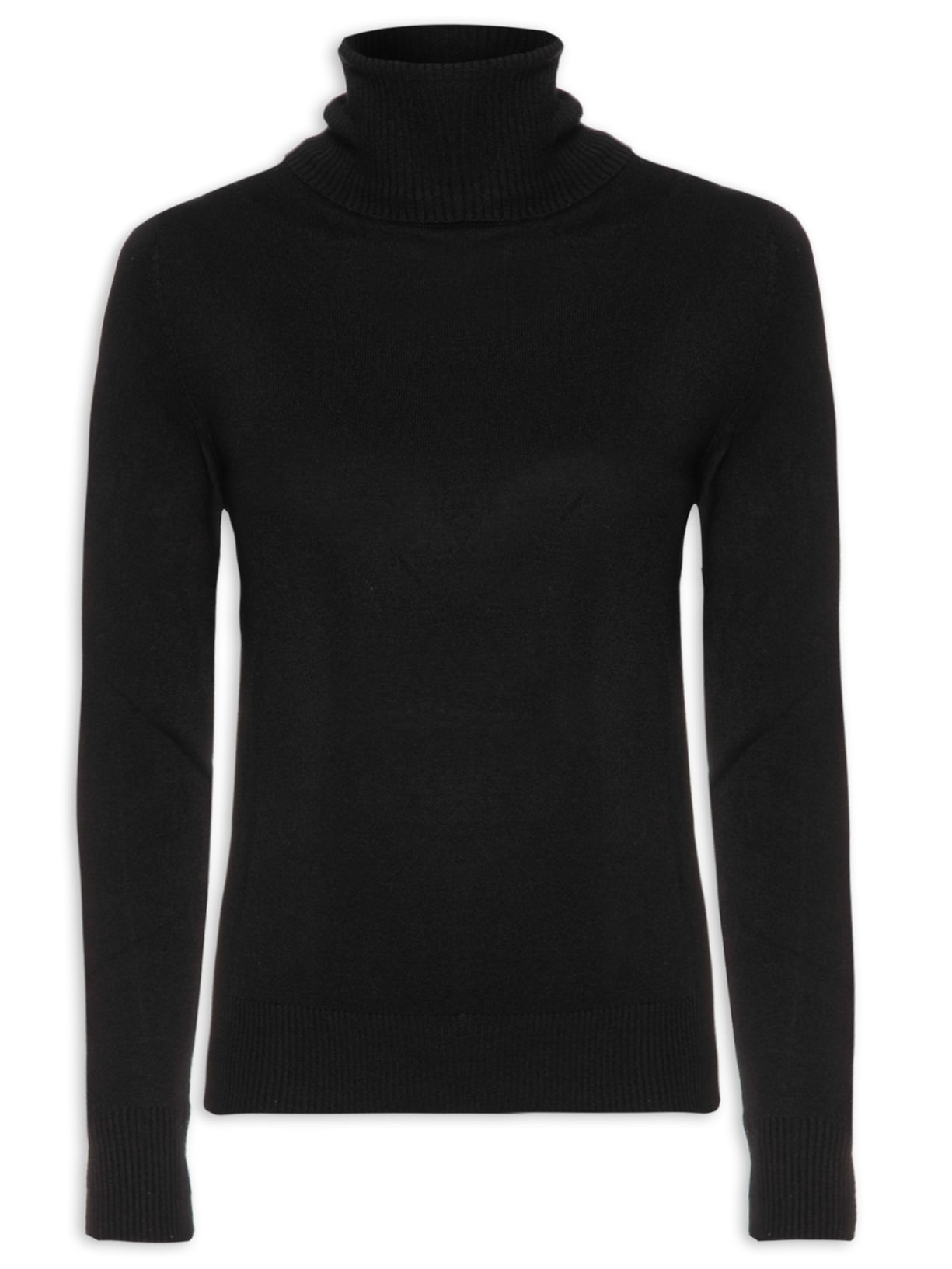 Blusa Feminina Tricot Básico Gola Alta - Preto